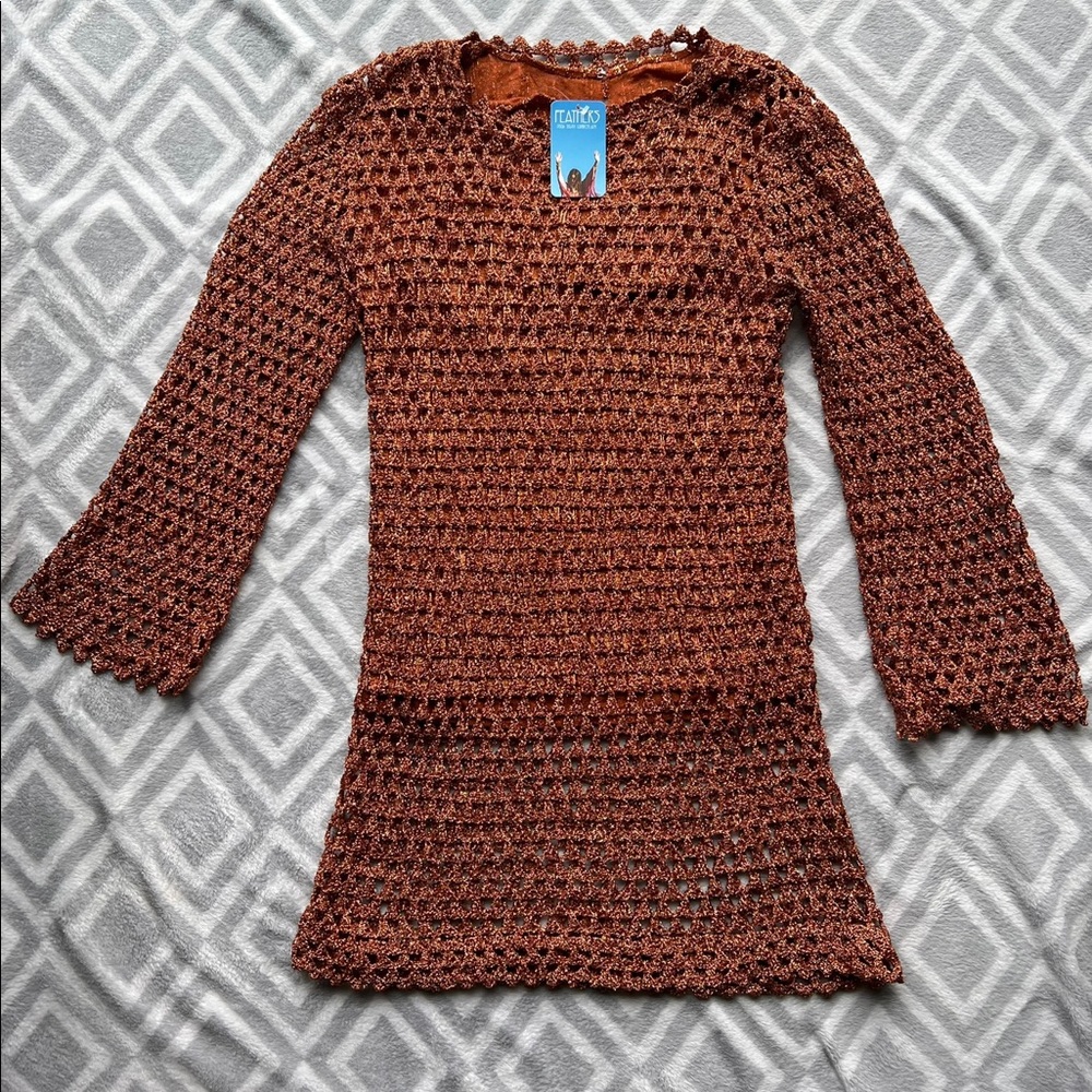 NEW 60s Retro-Style Copper Knit Mini Dress